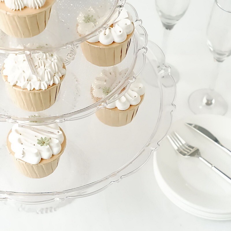 3 Cleat Plastic Stackable Pedestals Round Cupcake Display Stands Set Party Event