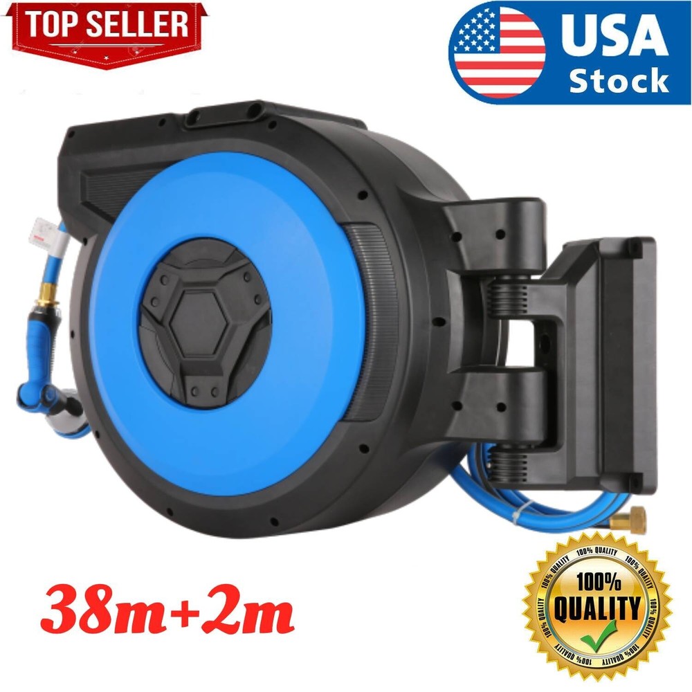 1/2"x131FT Automatic Retractable Garden Hose Reel with 10Function Sprayer Nozzle