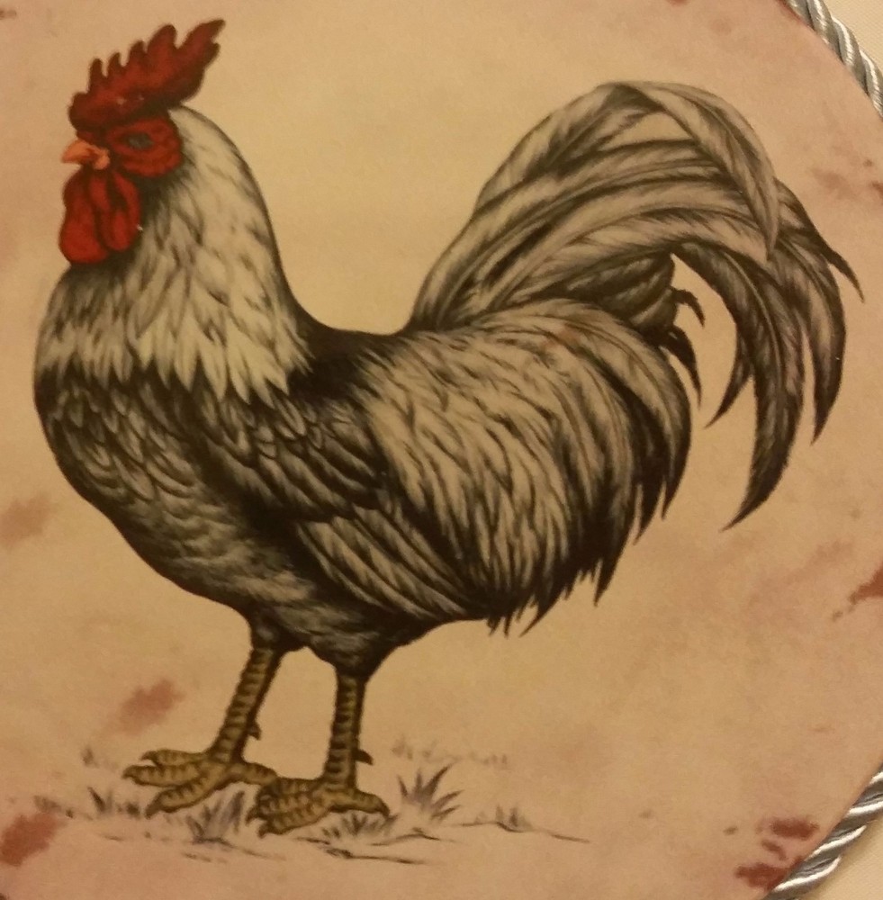 1 WALL DECORATIVE ROUND PLAQUE w/cork back, 7 ", ROOSTER # 2