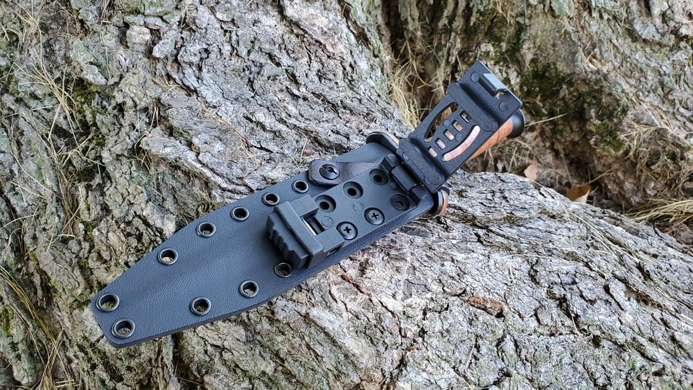 Kydex sheath, BOKERS PLUS " V-42 ", Pancake, Leather Guard Strap, Poly Clip(BK)