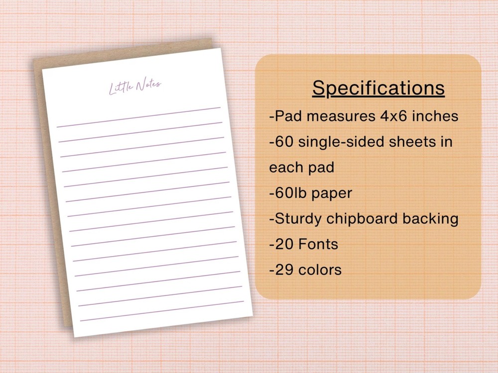 Personalized 4x6 Lined Notepad - Font and Color Options