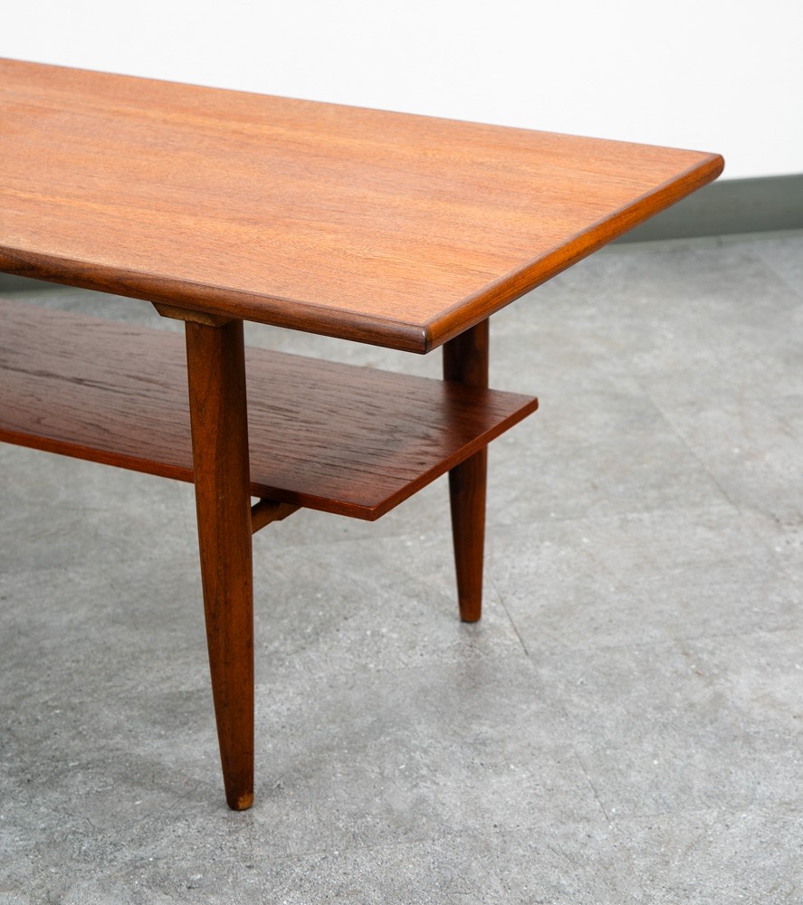 Mid Century Danish Modern Coffee Table Solid Teak Vintage Surfboard Shelf Retro