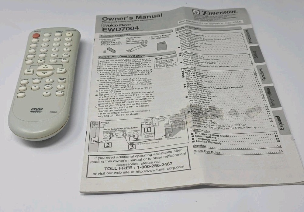 Emerson EWD7002 DVD / CD Player w/ Remote & Manual - Tested & Working