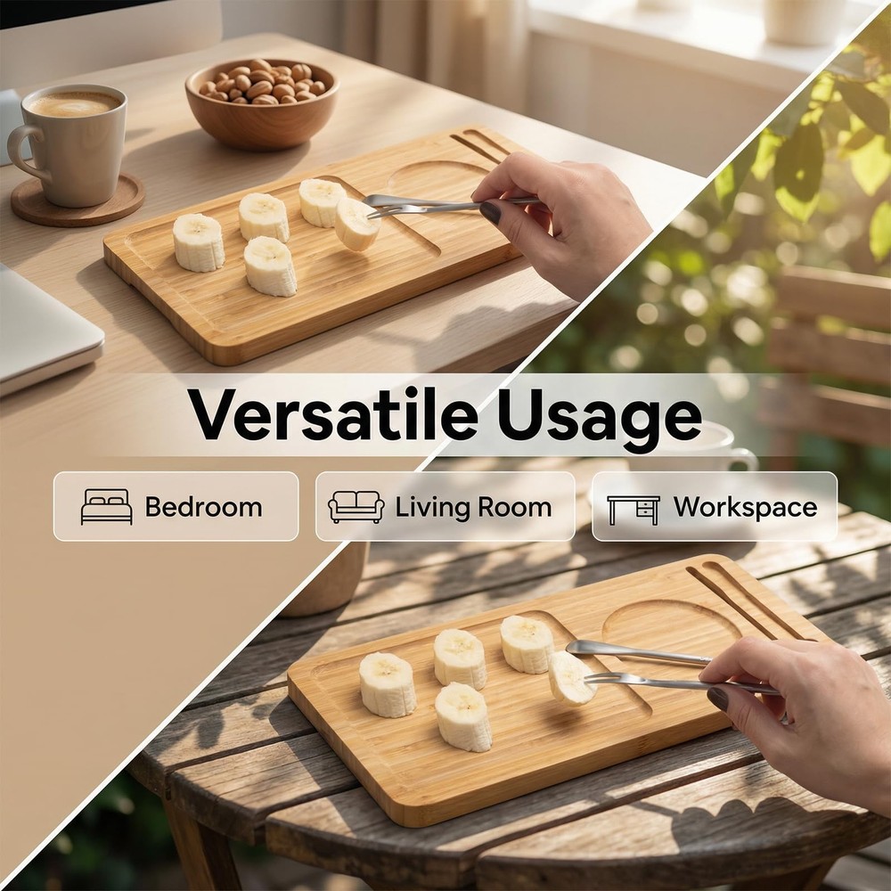 Ninebendstreams Bamboo Serving Tray with Fork and Spoon Lightweight Serving Plat