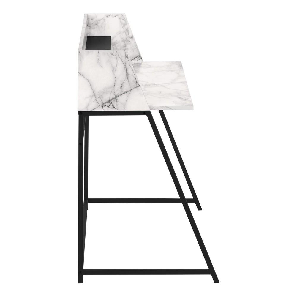 Computer Desk, Home Office, Storage Shelves, White Marble Look Laminate