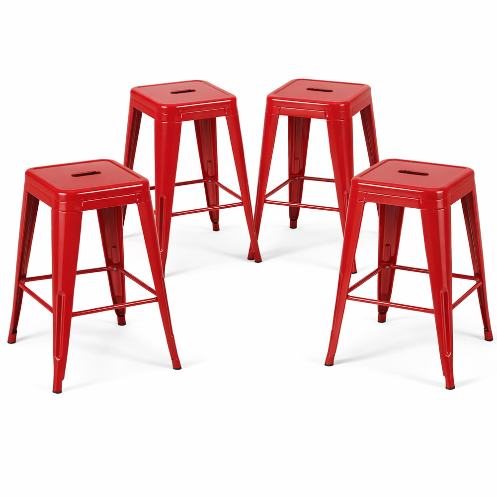 24 Inch Counter Height Stool, Backless Metal Bar Stools Set of 4, Non-Stackabl