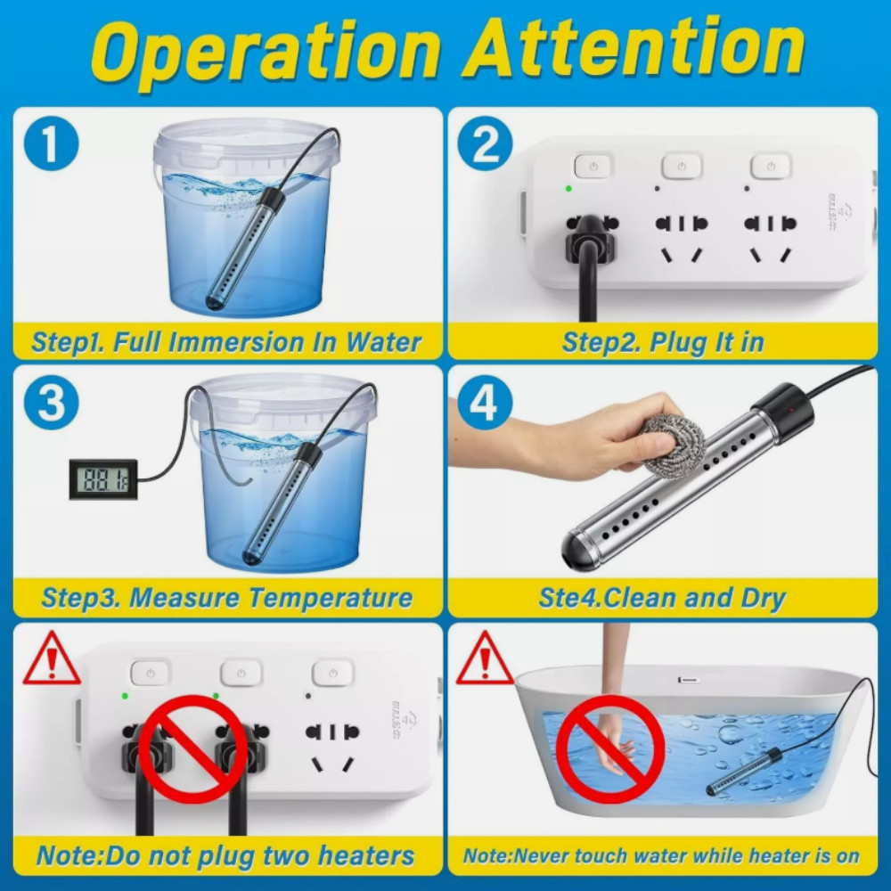 2000W Immersion Heater, Portable Electric Water Heater Fast Heating for Buckets