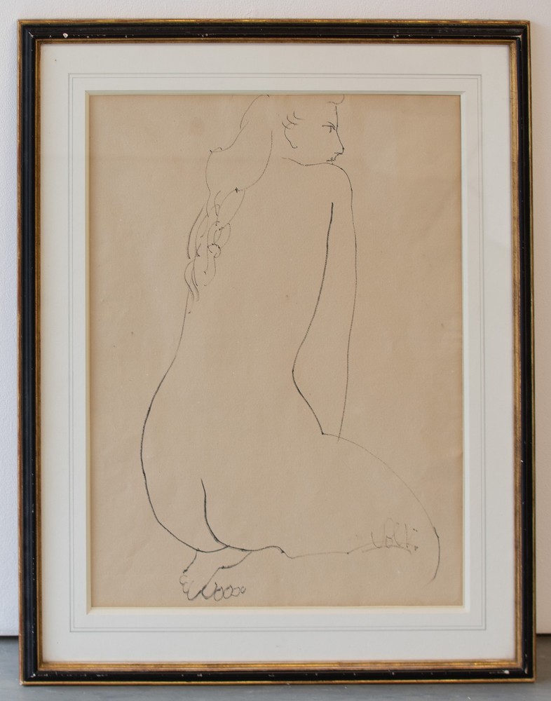 Antoniucci Volti Seated Female Nude Drawing 1940s Signed Frame Large Format