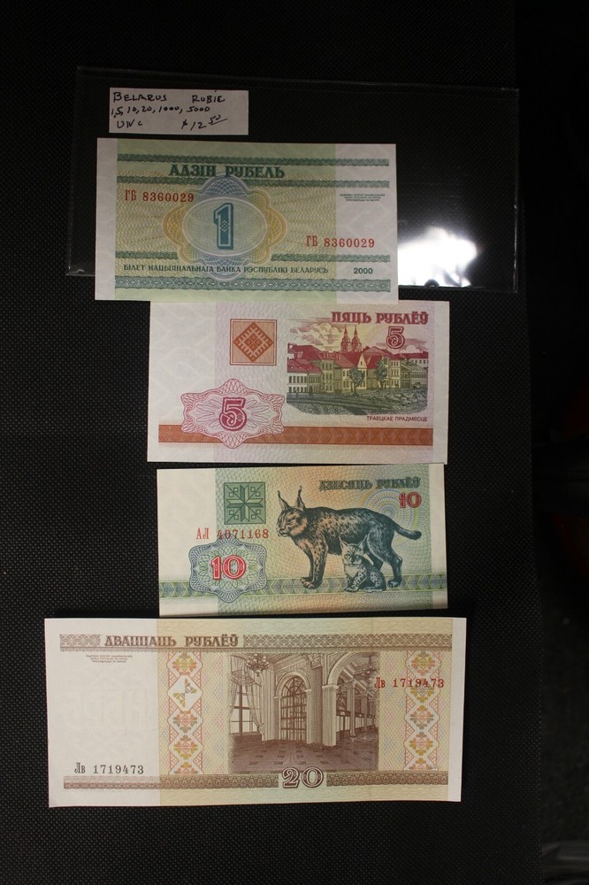 Belarus 1, 5, 10, 20, 1000, 5000 Rubles 6 Crisp Uncirculated Notes