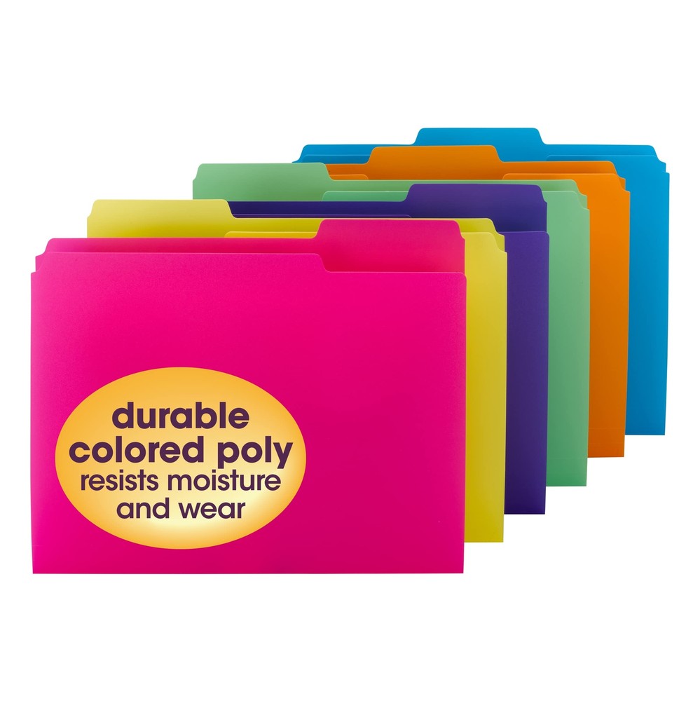 Poly File Folder 1/3-Cut Tab Letter Size Assorted Bright Colors 12 per Pack 1...