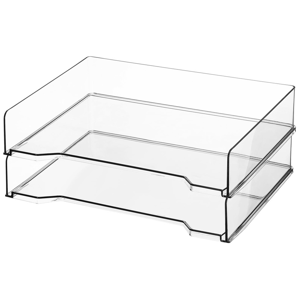 2 Pcs Stackable Letter Tray Rectangular Plastic Desk Organizer 13 x 9.5 x 2.6...