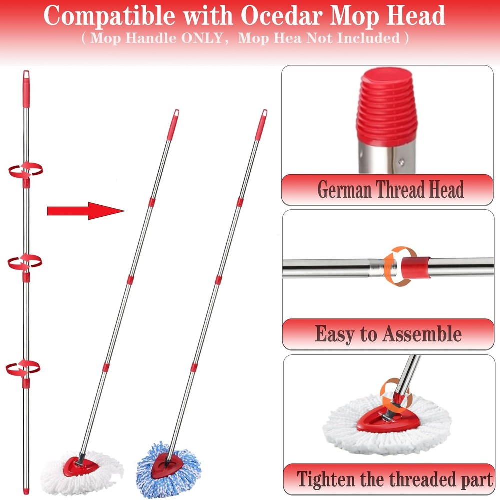 Spin Mop Replacement Handle 30" - 58" Adjustable Ocedar Compatible Screw Joint
