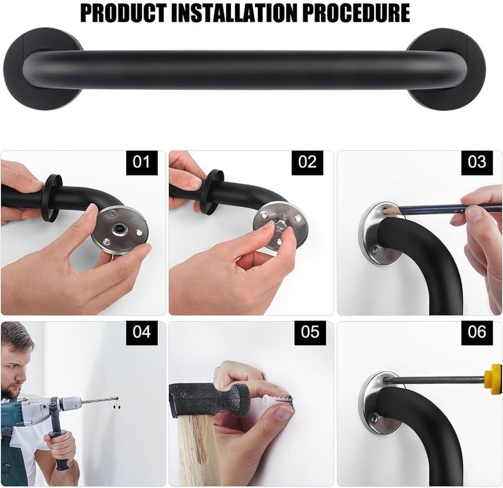 12'' Grab Handle Railing Wall for Elderly Handrail Rail Black