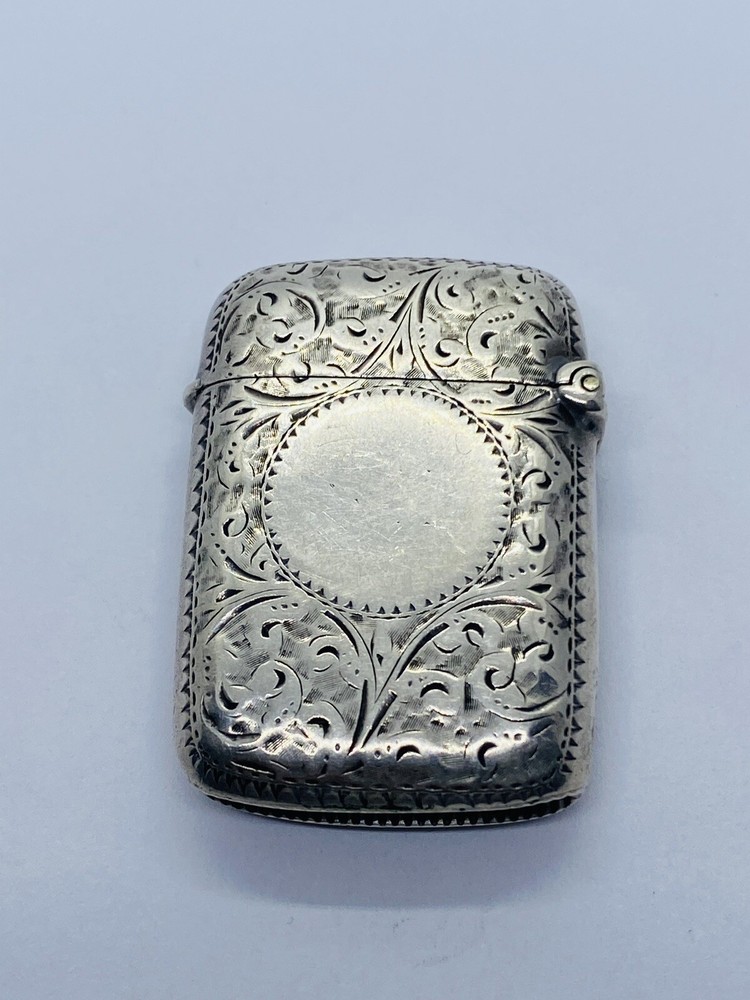 Birmingham, England Etched Sterling Silver Match Stick Vesta Case
