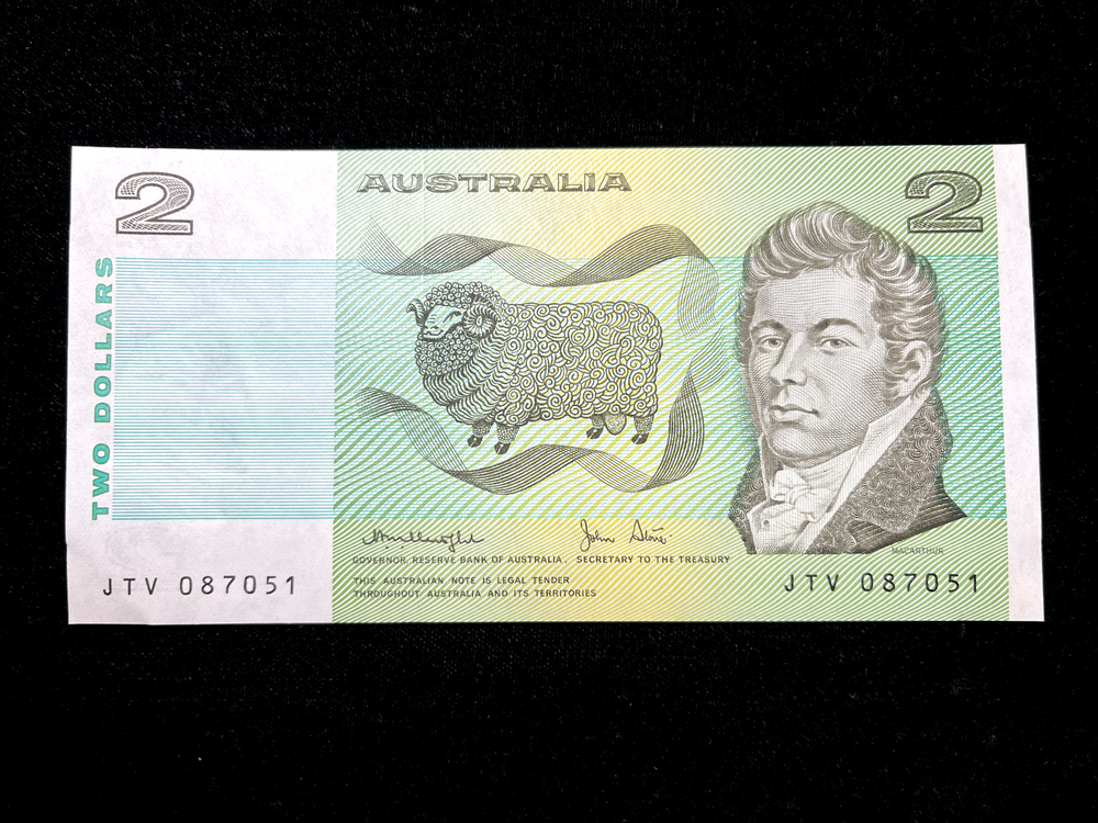 1979 Australia $2 Note- Prefix JTV (CU)