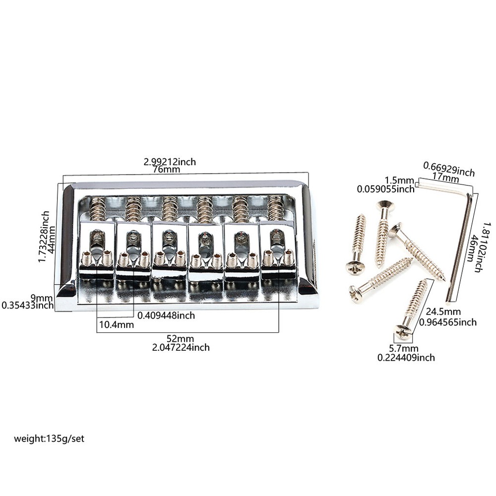 Chrome Plated 6 String Hardtail Fixed Guitar Bridge for Telecaster Tele TL Style