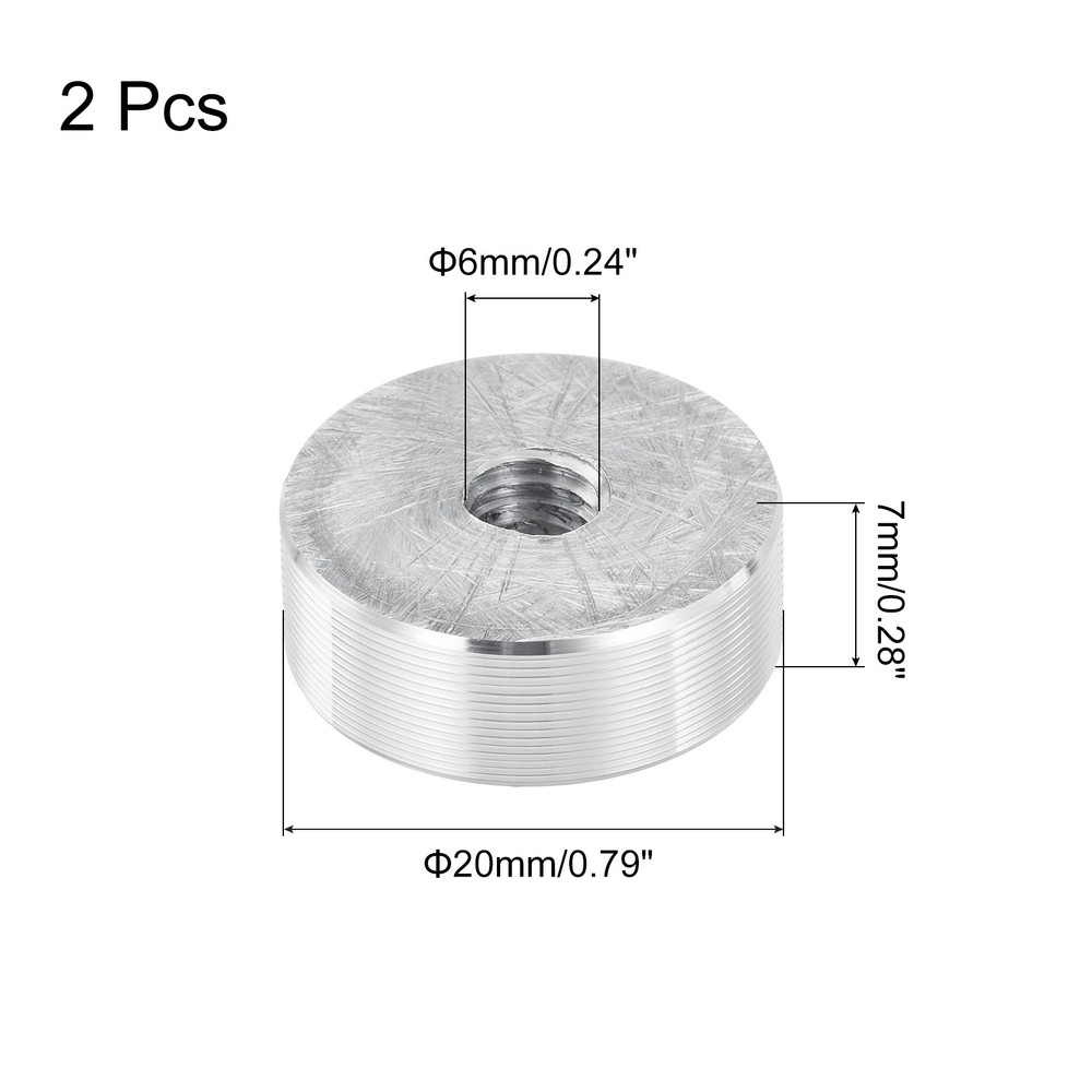 M6 Thread 20mm Diameter Round Shape Aluminum Disc Hardware 2pcs, Silver