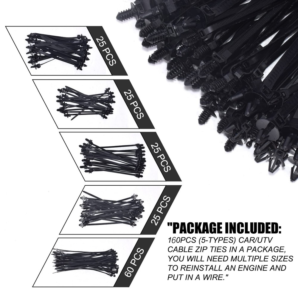 160Pcs Universal Nylon Push Mount Cable Zip Tie, Self Locking Cable Strap