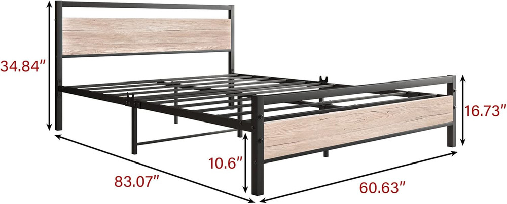 Queen Bed Frames with Wood Headboard,Heavy Duty Platform Bed Frame No Box Spr...