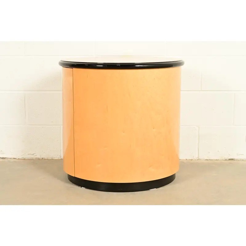 Milo Baughman Style Birdseye Maple Drum Side Table by Henredon