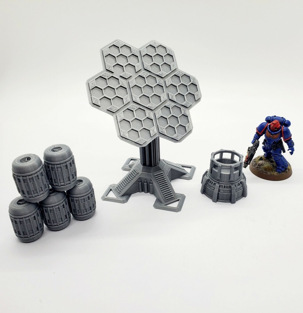 3d Printed Terrain Solar Array w/Energy Cells for Tabletop Gaming. 3D Wargaming