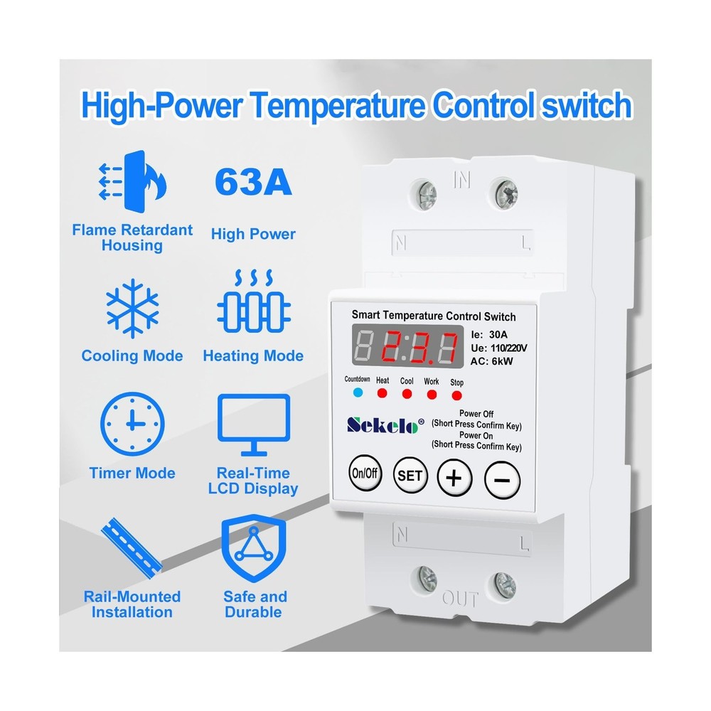 High-Power Temperature Control Switch, Rail-Mounted Digital Thermos... Fast Ship