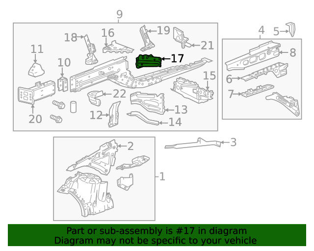 Genuine GM Passenger Side Engine Compartment Inner Side Rail Gusset 23104855