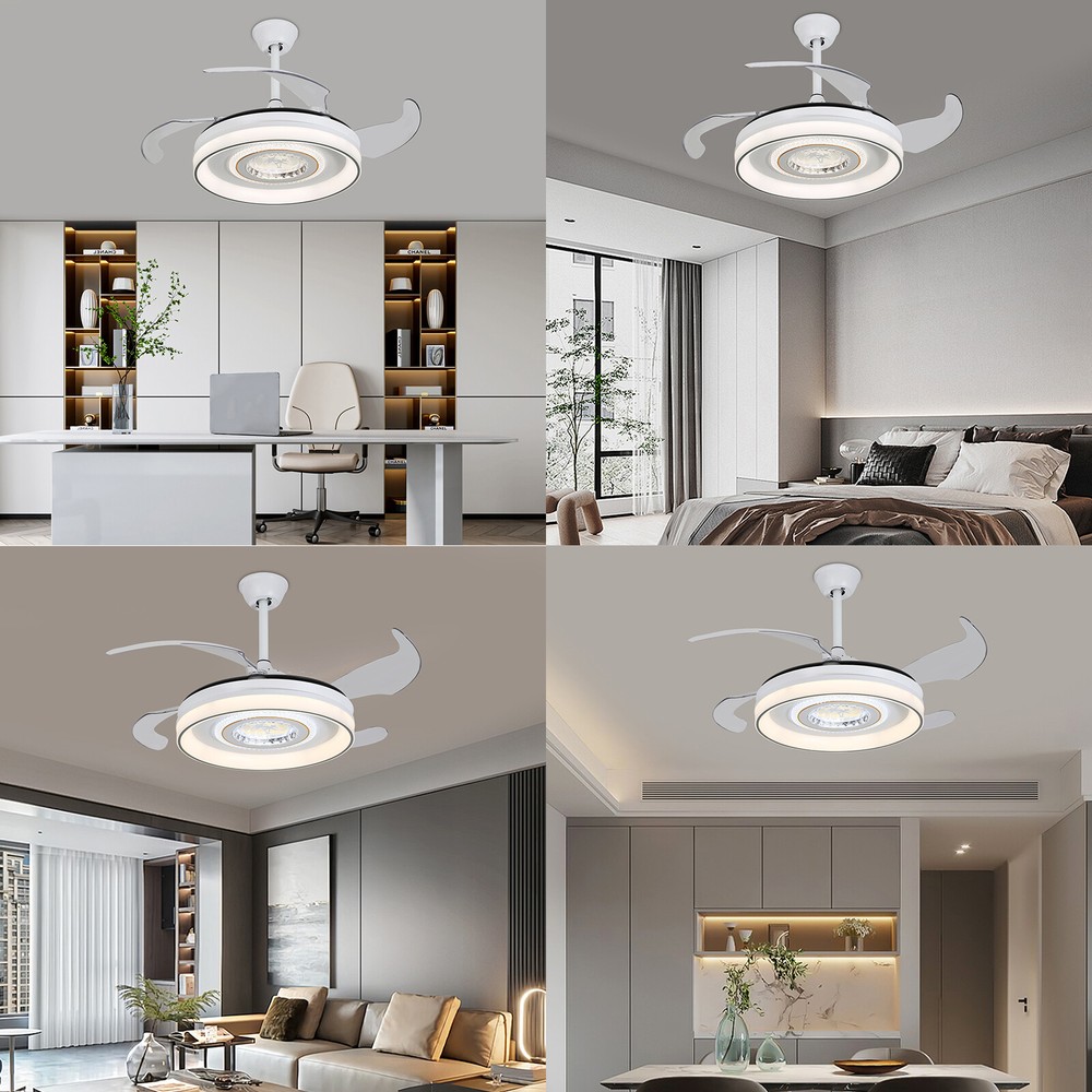 42in Modern Flush Mount Round Dimmable Ceiling Fan Light W/Remote White & Grey