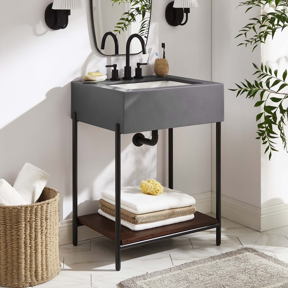Etch 24" Bathroom Vanity with Sink in Black White
