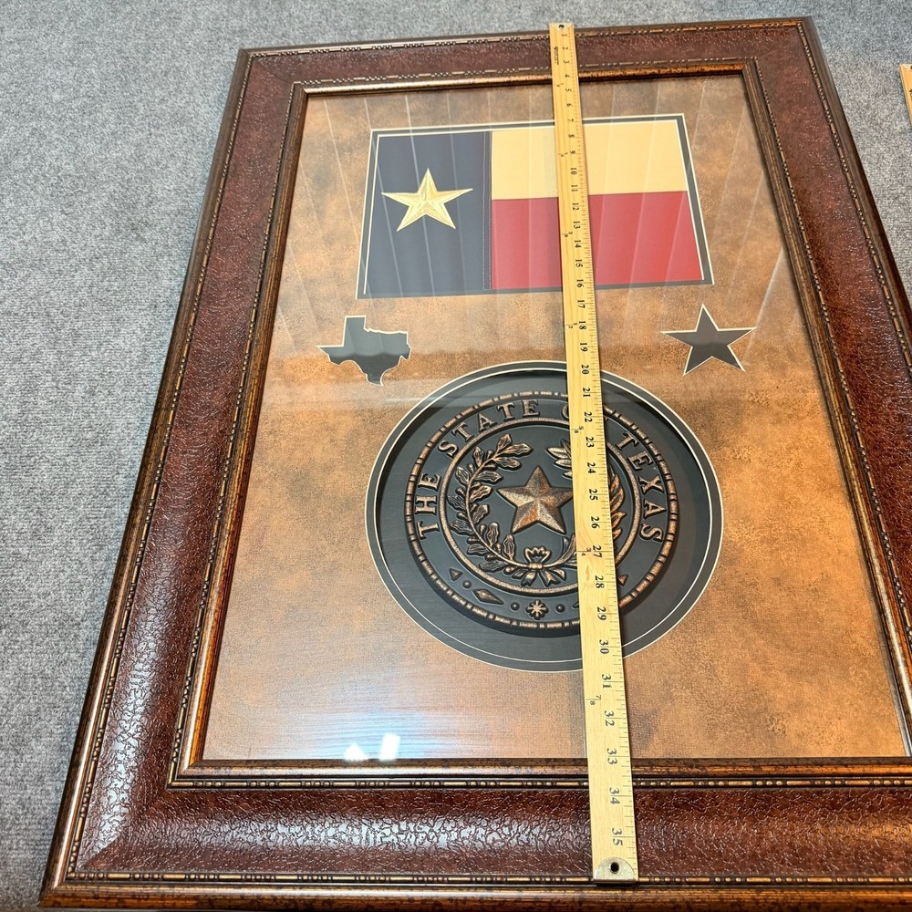 Texas Flag State Seal Shadowbox Framed Embroidered Cotton 3D-Effect