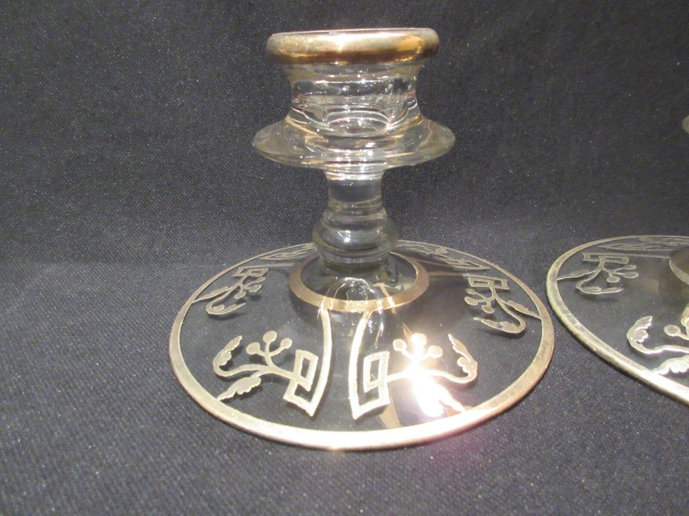 Fostoria #2324 3 1/2" Candlestick Pair with Silver Overlay