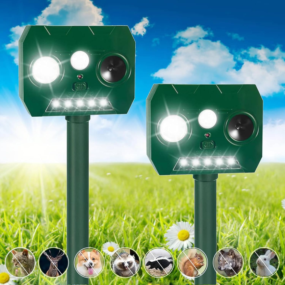 2PACK Ultrasonic Animal Repeller Solar Power Pest Mole Gopher cat pest Sensor
