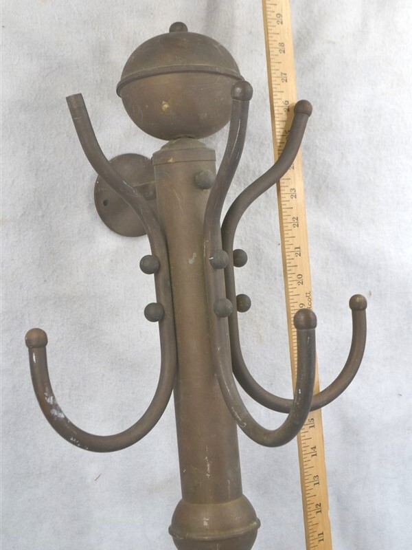 antique late 19th c wall mount coat/hat rack hooks solid brass original
