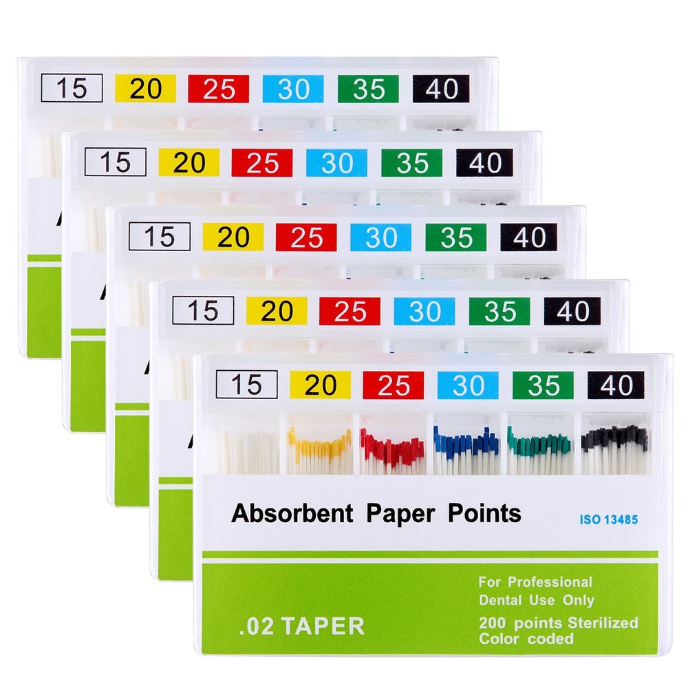 Absorbent Paper Points Color Coded, Bulk Pack, 55, 200/Pkg