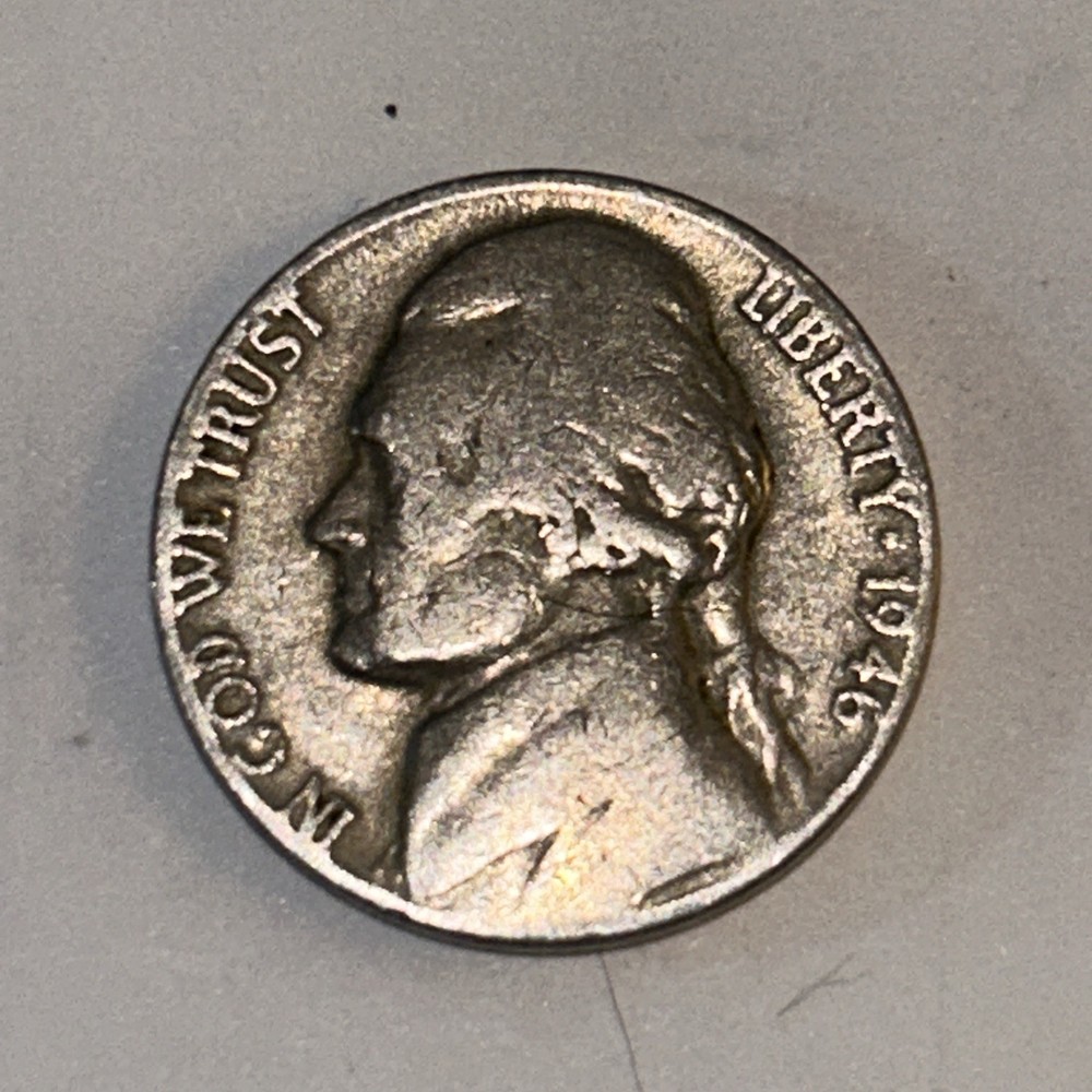 1946 D Jefferson Nickel Rare Post War Error Coin, Errors on Rim