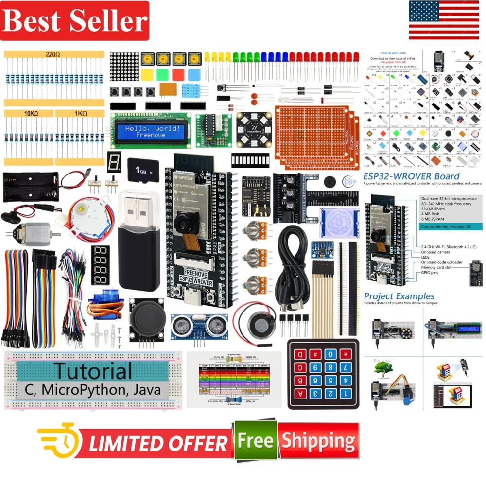 Dual-Core 240 MHz Microcontroller Kit: 122 Projects, WiFi & Bluetooth Included
