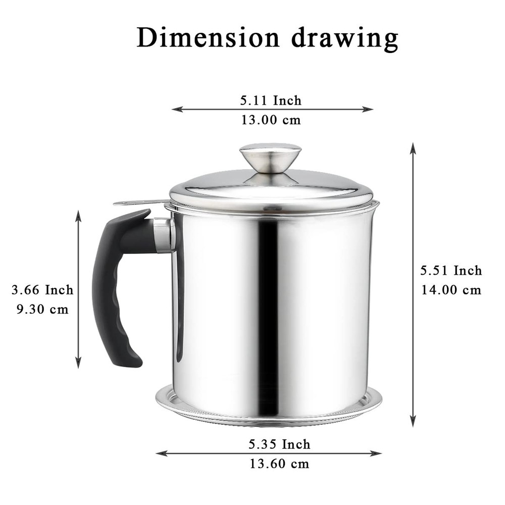 Kyraton Bacon Grease Container With Strainer, 48 oz 1. Silver, Silver