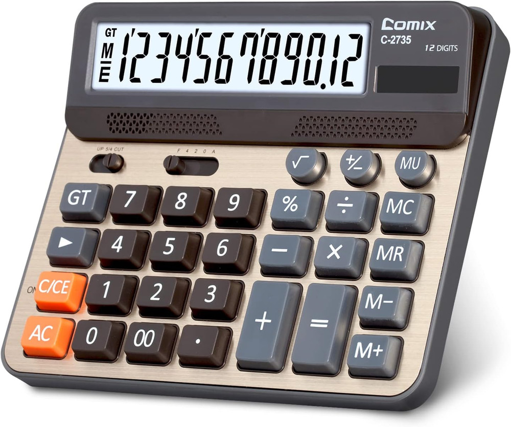 Desktop Calculator, Large Computer Keys, 12 Digits Display, Champaign Gold Color