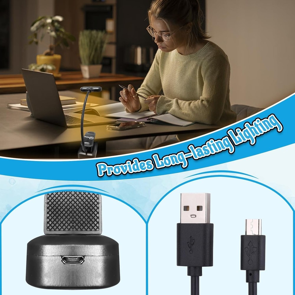 Flexible Rechargeable LED Book Light With 3 Light Modes Easy Clip Reading Lamp