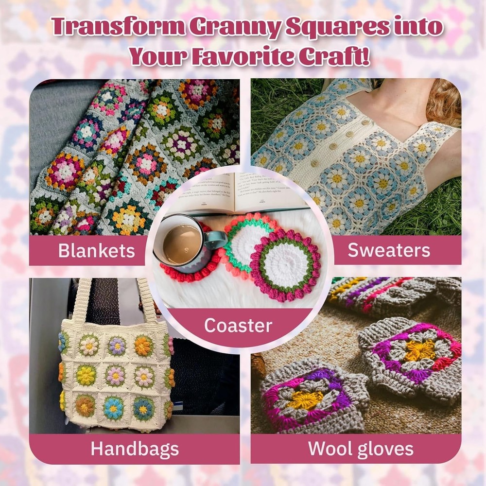 Crochet Kit for Advanced Beginners with Step-by-Step Video Tutorials, Granny Squ