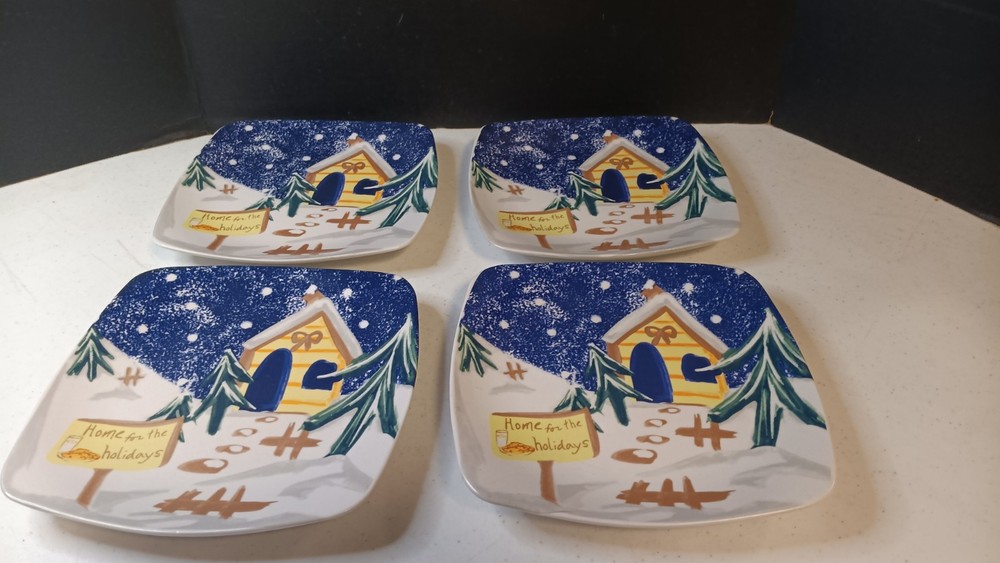 Wonderland Traditions 4Pc Christmas  Cake Serving Set W 4 Server Plates