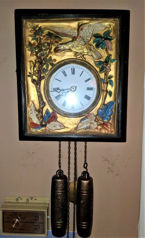 Black Forest French German Eagle picture frame swinger clock Gilded Gold