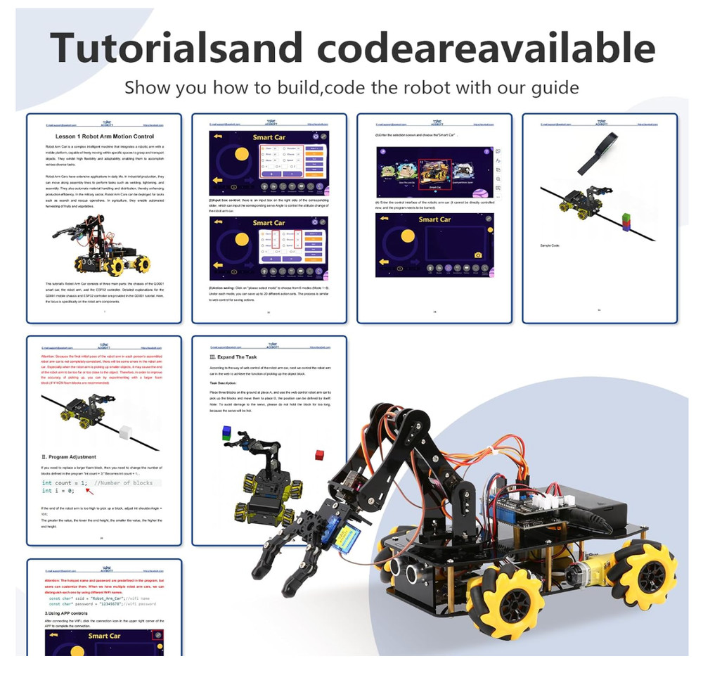 Smart Robot Arm Car Kit, 4WD Remote Control Car