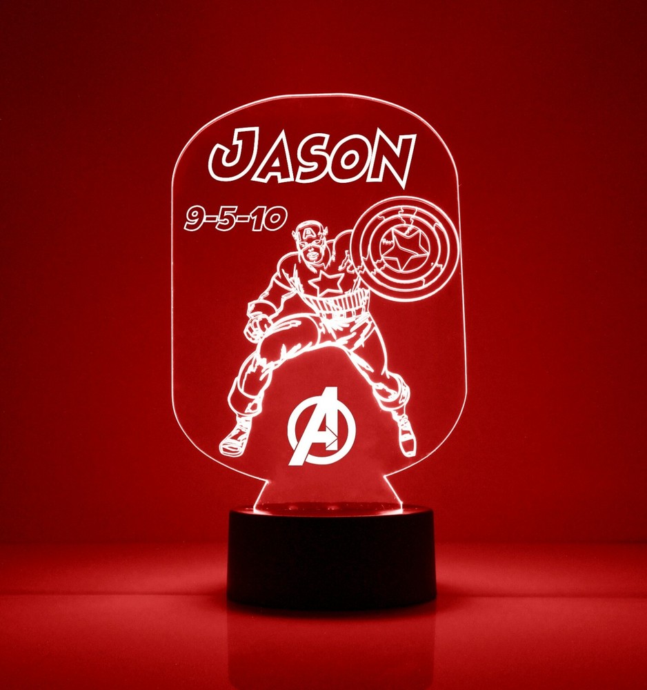 Capt. America Avengers LED Night Light, with Remote Control,Engraved Marvel Lamp