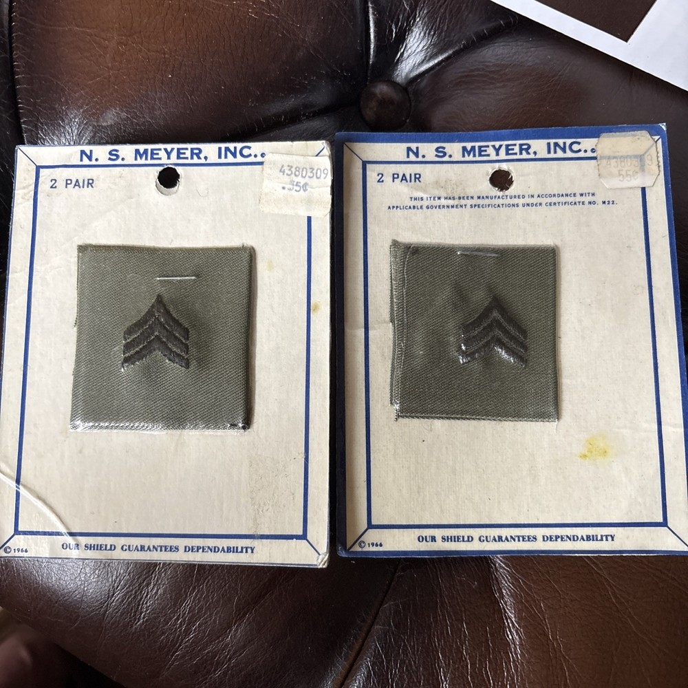 NS MEYER CLOTH COLLAR SERGEANT CHEVRONS INSIGNIA NOS VTG 4 Pair
