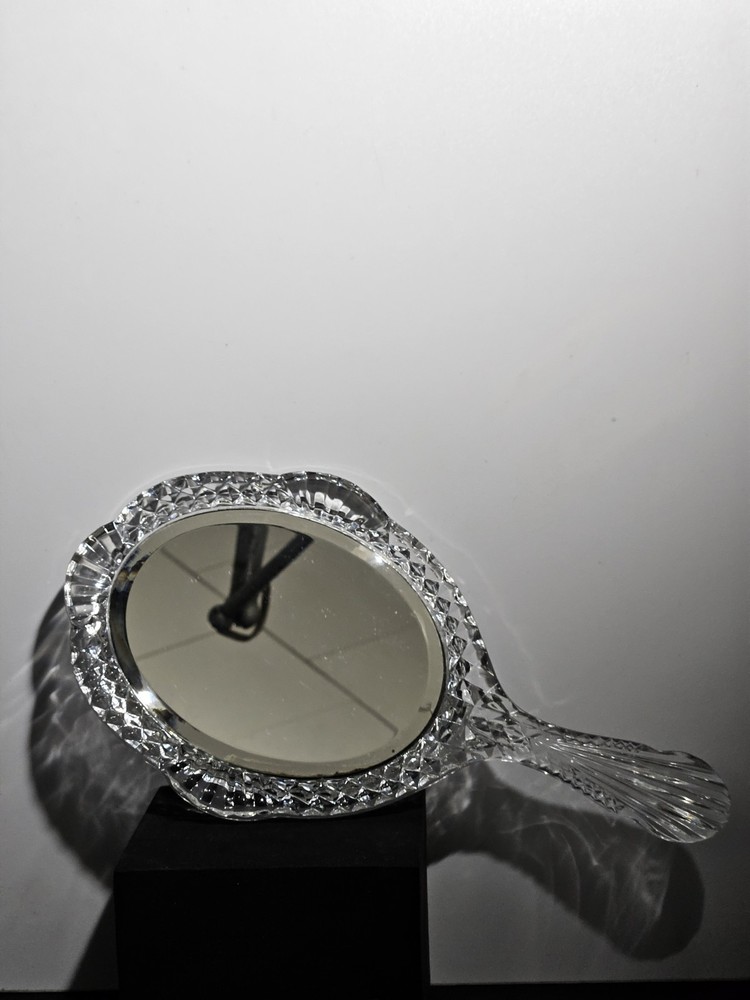 Victorian Crystal Hand Held Beveled Glass Mirror 10"