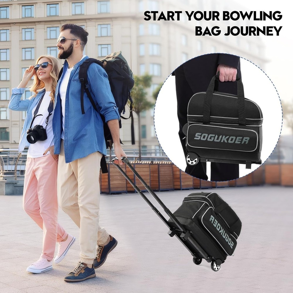 Durable Nylon Bowling Bag with Retractable Handle & Oversized Accessory Pocket