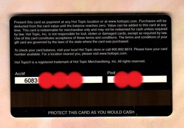 HOT TOPIC Skull X-Rays ( 2012 ) Gift Card ( $0 )