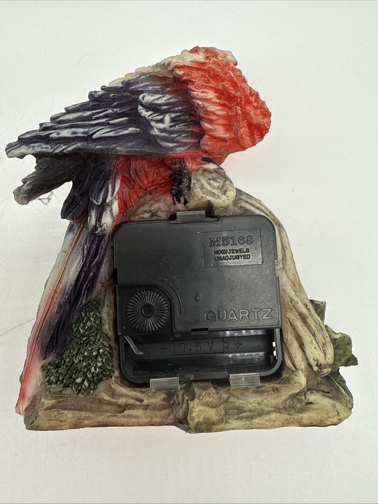 Red Parrot Desk Clock Working Approx 6.5" Tall 5" Wide