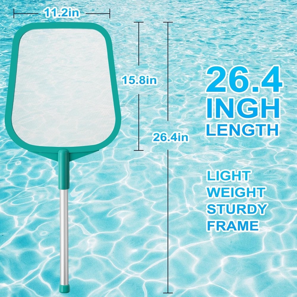 Pool Skimmer Net with Pole - Fine Mesh Pool & Hot Tub Cleaning Tool - Solid P...